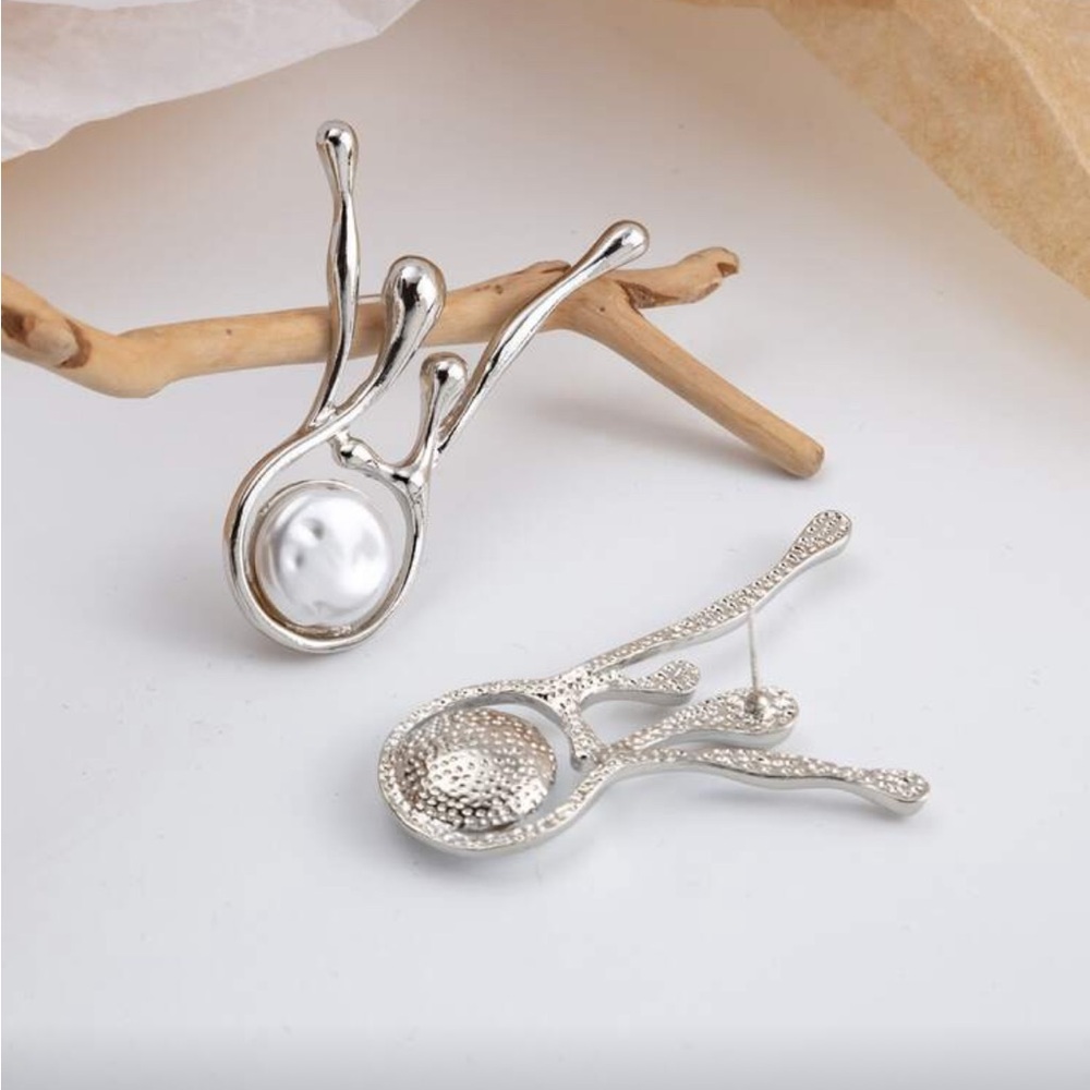Modern Silver Drop Unique Earrings - Picture 2 of 6
